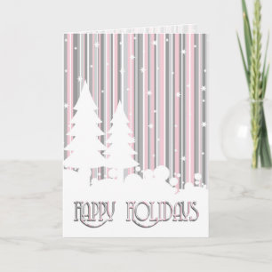 Greeting Card - Pink & Grey - Stars & Snow