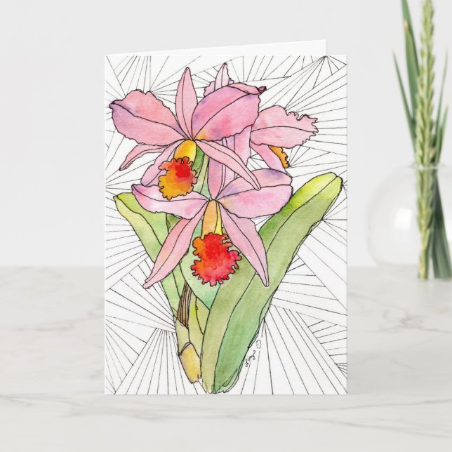 Greeting Card - Pink Orchids (Front)
