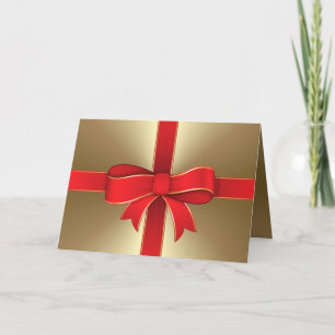Greeting Card - Red Bow & Ribbon on Gold
