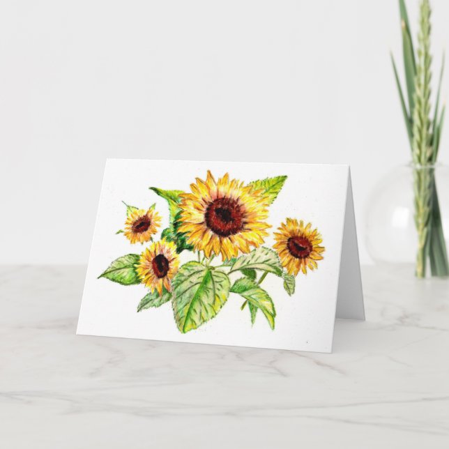 Greeting Card, Sunflower Bouquet Drawing Card (Front)