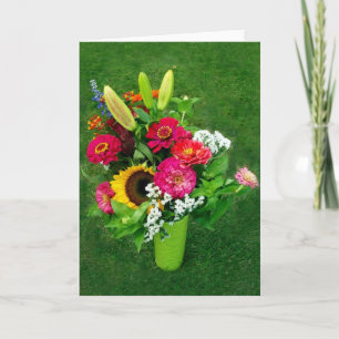 Greeting Card: Sunflower & Zinnia's Bouquet_ Card
