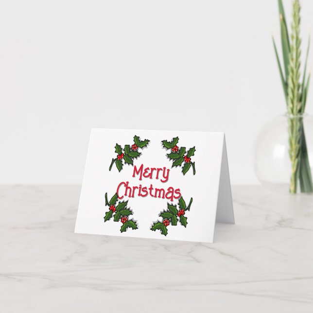 Greeting Card - Text Framed in Holly Branches (Front)