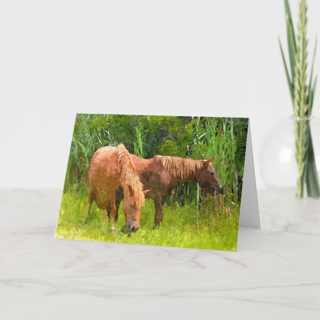 Greeting Card - Two Wild Ponies at Assateague (Front)