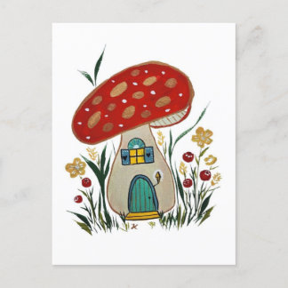 Greeting card whimsical mushroom, fairy house