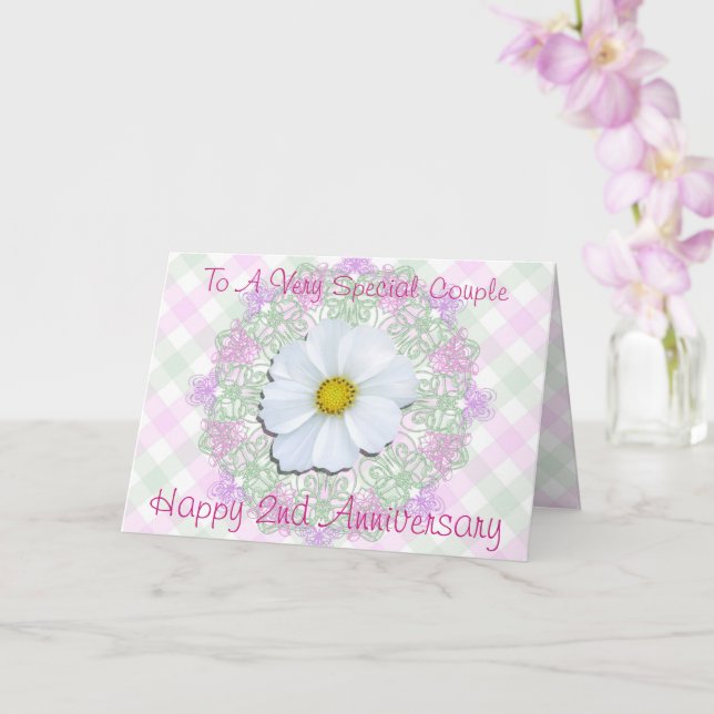 Greeting Card - White Cosmos - 2nd Anniversary (Orchid)