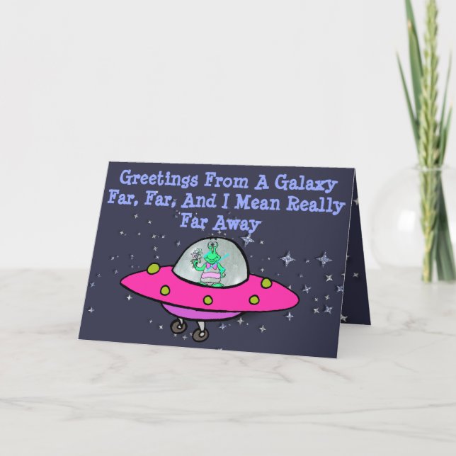 Greeting Card with Alien, Spaceship, and Saturn (Front)