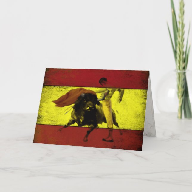 Greeting Card with Bullfight on Dirty Spanish Flag (Front)