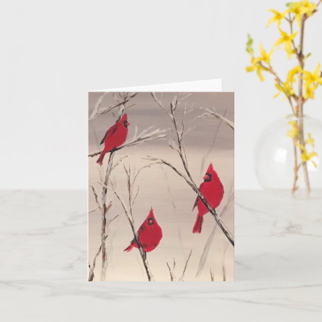 Greeting Card with Cardinals (Yellow Flower)