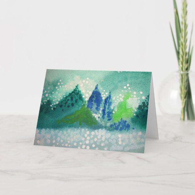 greeting card with evergreen trees painting (Front)
