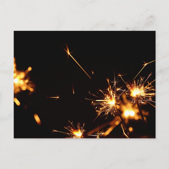 Greeting card with firework sparkles over black (Front)