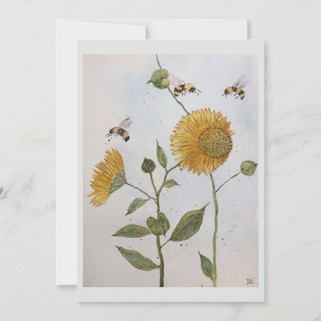 Greeting Card with Flowers & Bees (Front)