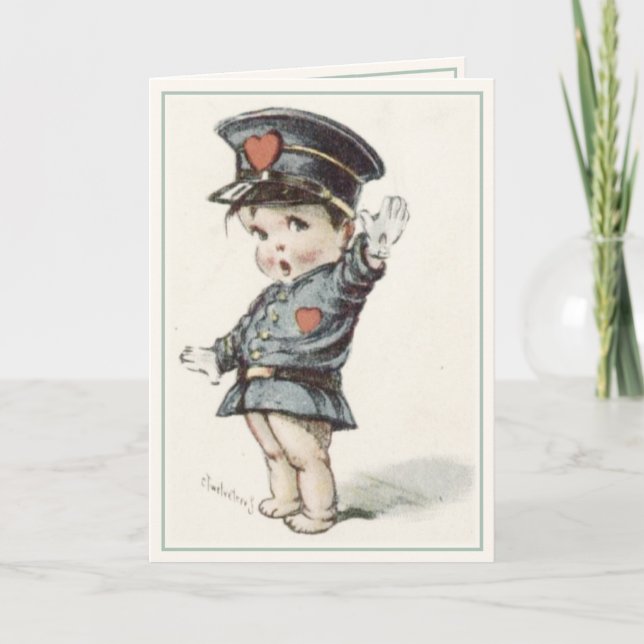 Greeting Card with Illustrated Love Police Baby (Front)
