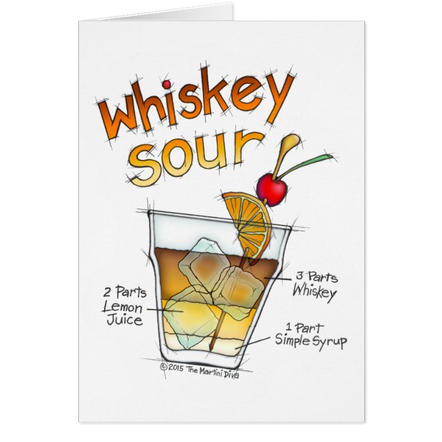 GREETING CARDS - WHISKEY SOUR RECIPE COCKTAIL ART (Front)