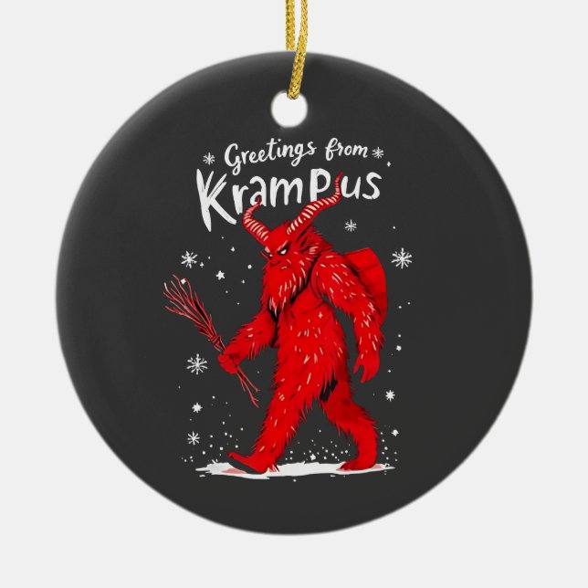 Greeting from Krampus Xmas Christmas  Ceramic Tree Decoration (Front)