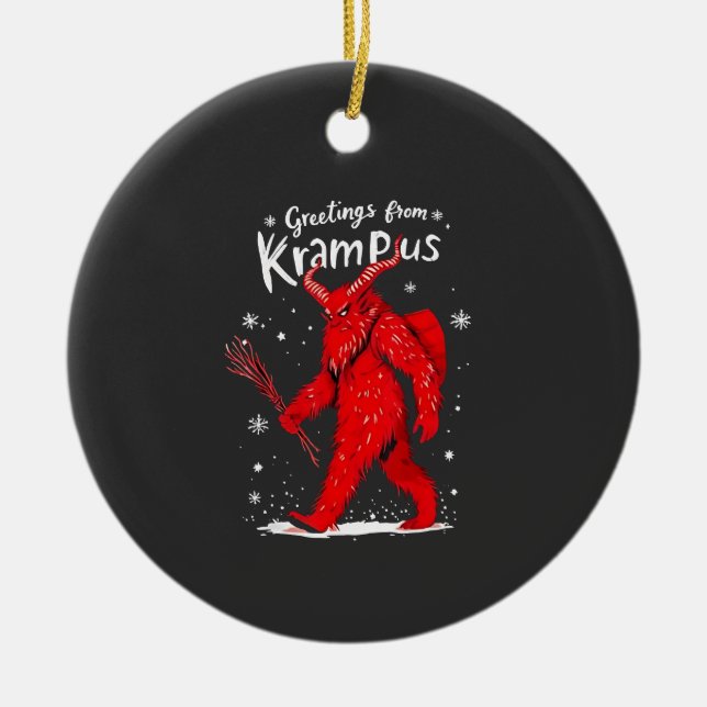 Greeting from Krampus Xmas Christmas  Ceramic Tree Decoration (Front)