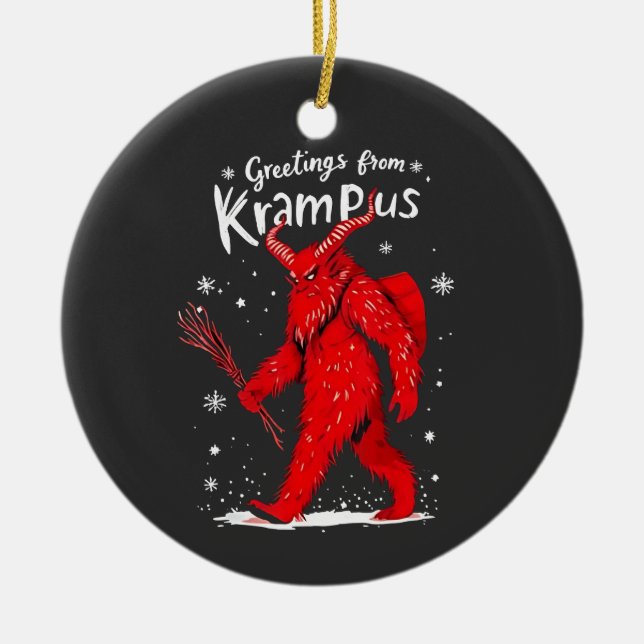 Greeting from Krampus Xmas Christmas  Ceramic Tree Decoration (Front)