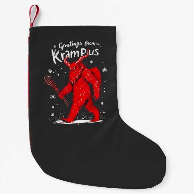 Greeting from Krampus Xmas Christmas  Small Christmas Stocking (Front)