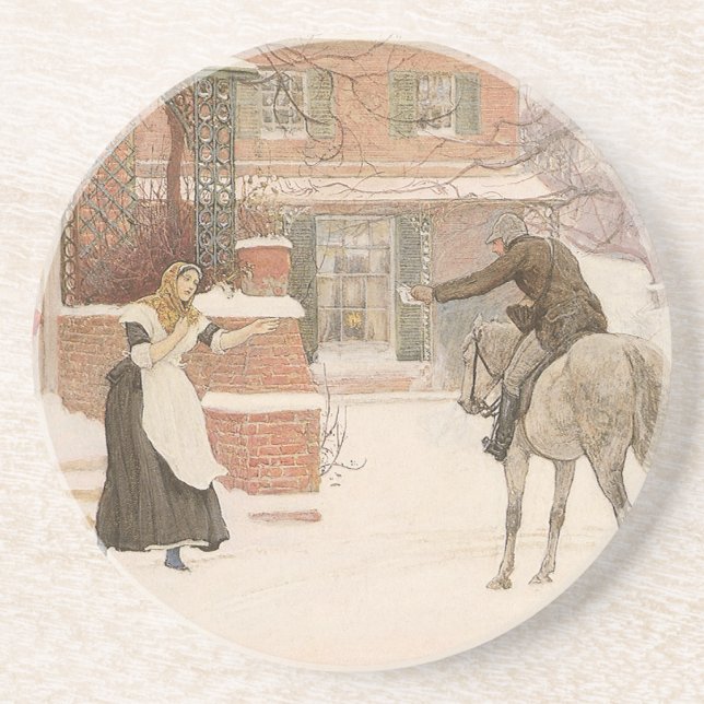 Greeting the Postman by Robert Walker Macbeth Coaster (Front)