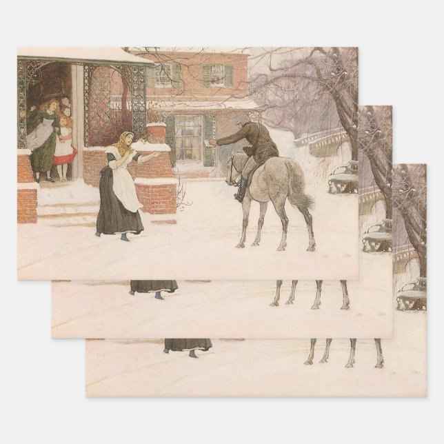 Greeting the Postman by Robert Walker Macbeth Wrapping Paper Sheet (Set)