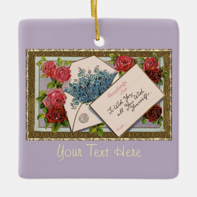 Greeting With Roses Ceramic Ornament (Front)