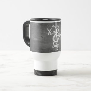 Greetings anniversary in chalkboard look travel mug