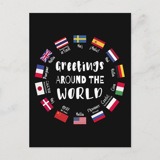 Greetings around the world - Hello in all language Holiday Postcard (Front)