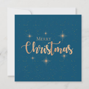 Greetings Blue Gold Typography Merry Christmas Card