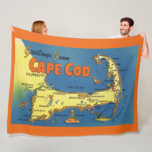 Greetings Cape Cod Map Fleece Blanket