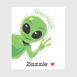 Greetings Cute Green Alien Smiling and Waving