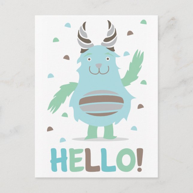 Greetings from a friendly blue monster postcard (Front)