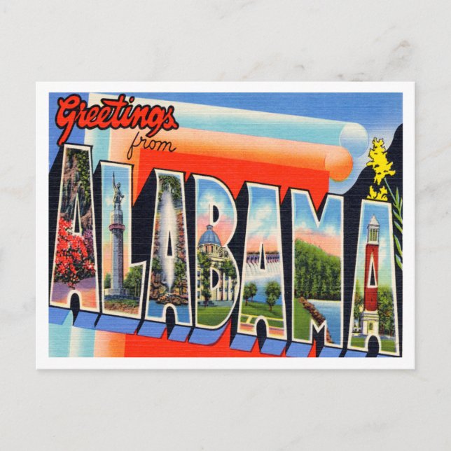 Greetings from Alabama Vintage Travel Postcard (Front)