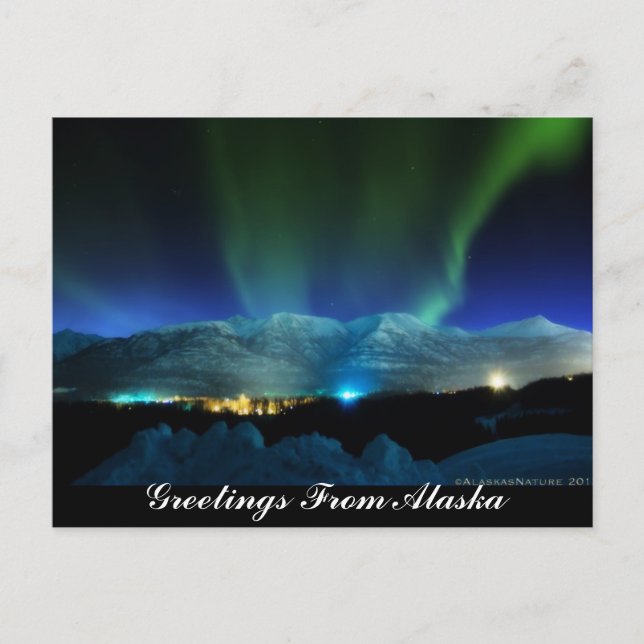 Greetings From Alaska Aurora Postcard (Front)