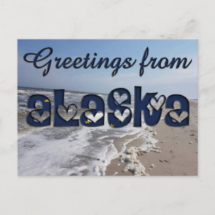 Greetings from Alaska State Flag Hearts USA Postcard