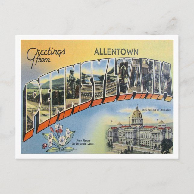 Greetings from Allentown, Pennsylvania Travel Postcard (Front)