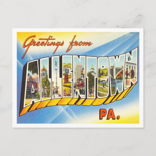 Greetings from Allentown, Pennsylvania Travel Postcard (Front)