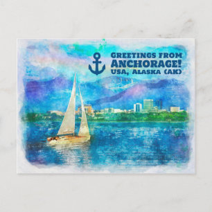 Greetings from Anchorage - Watercolor painting Postcard