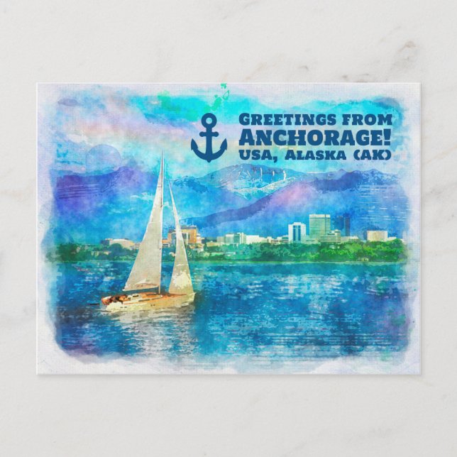 Greetings from Anchorage - Watercolor painting Postcard (Front)