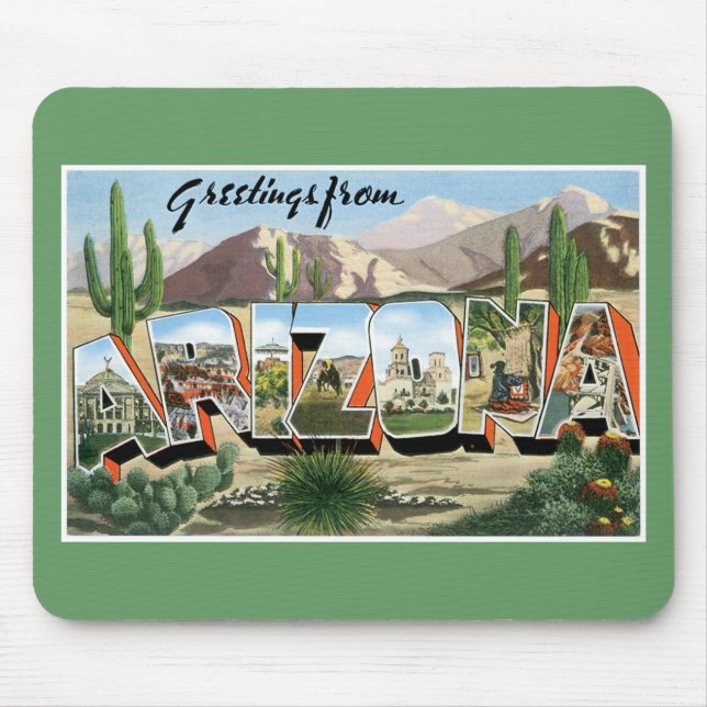 Greetings from Arizona! Retro Catcus Desert Mouse Mat (Front)