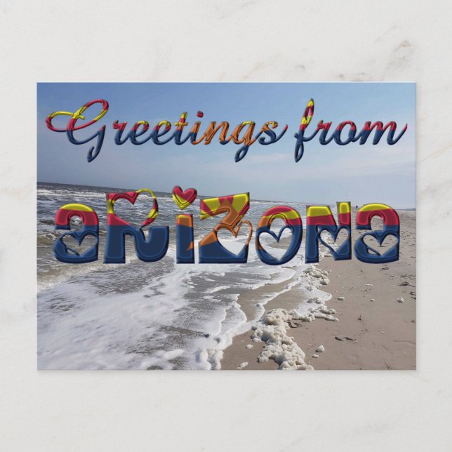 Greetings from Arizona State Flag Hearts USA Postcard (Front)