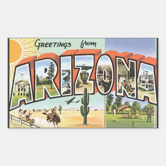 Greetings From Arizona, Vintage Rectangular Sticker (Front)