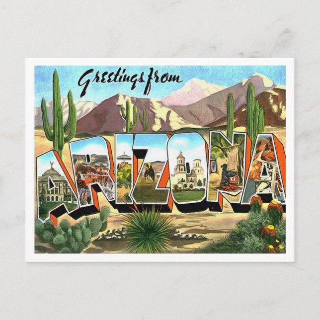 Greetings from Arizona Vintage Travel Postcard (Front)