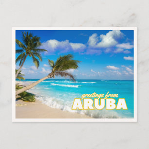 Greetings from Aruba Tropical Beach Retro Vintage Postcard