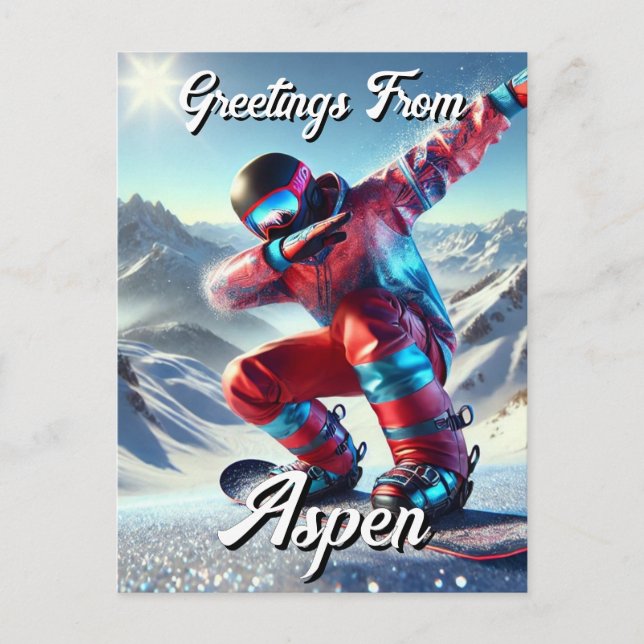 Greetings from Aspen Dabbing Snowboarder Postcard (Front)
