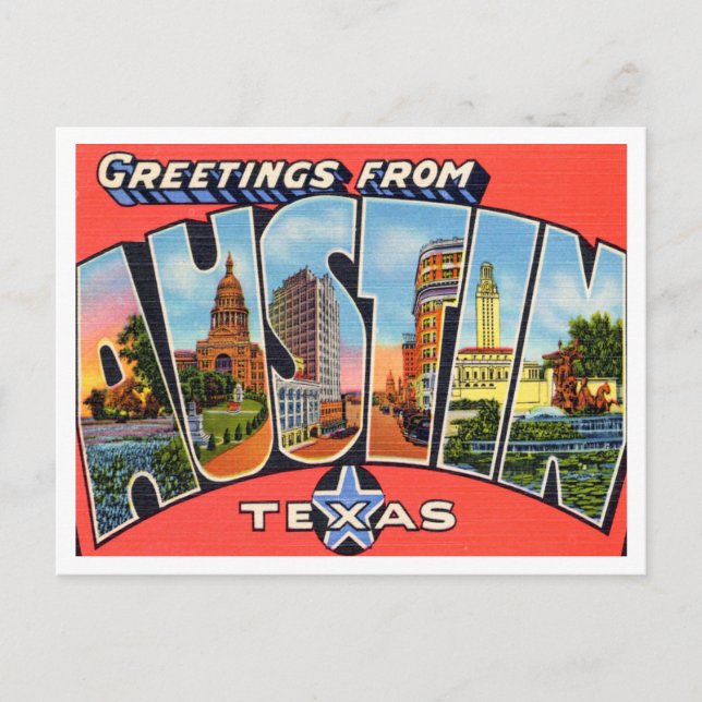 Greetings from Austin, Texas Vintage Travel Postcard (Front)