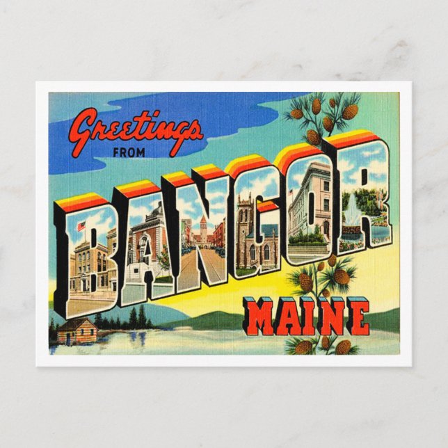 Greetings from Bangor, Maine Vintage Travel Postcard (Front)