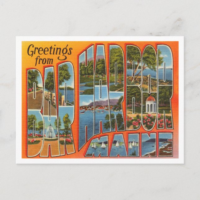 Greetings from Bar Harbour, Maine Vintage Travel Postcard (Front)
