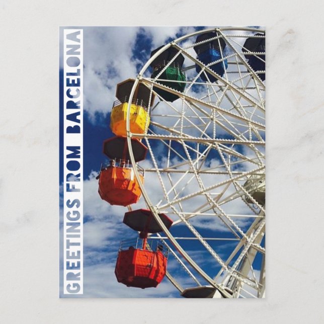 greetings from Barcelona, postard with ferris whee Postcard (Front)
