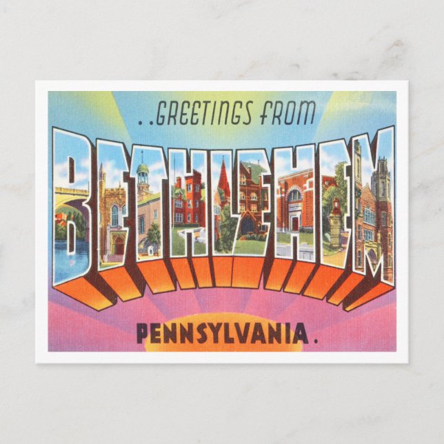 Greetings from Bethlehem, Pennsylvania Travel Postcard (Front)
