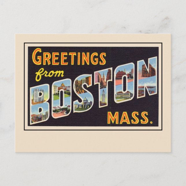 Greetings from Boston, Mass Large Letter Vintage Postcard (Front)