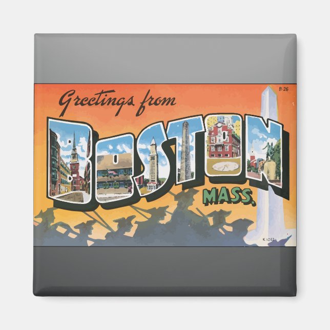 Greetings From Boston Mass., Vintage Magnet (Front)